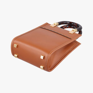 Pre-owned Fendi MINI SUNSHINE SHOPPER Camel Leather 8BS051 shoulderbag | stylenewstar