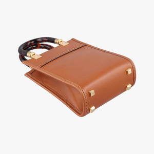 Pre-owned Fendi MINI SUNSHINE SHOPPER Camel Leather 8BS051 shoulderbag | stylenewstar