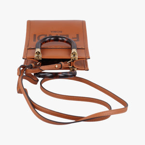 Pre-owned Fendi MINI SUNSHINE SHOPPER Camel Leather 8BS051 shoulderbag | stylenewstar