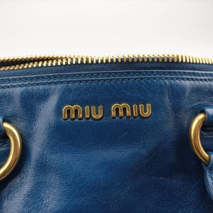 Secondhand Miu Miu Vitello Shine Shopping Blue Leather shoulderbag | stylenewstar