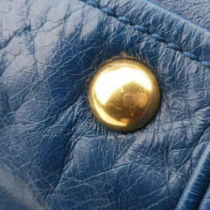 Secondhand Miu Miu Vitello Shine Shopping Blue Leather shoulderbag | stylenewstar