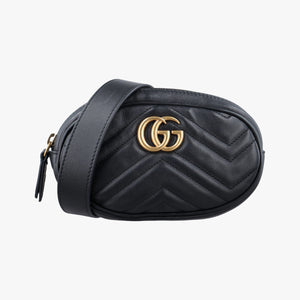 Pre-owned Gucci GG Marmont Black Leather 476434 bum bag/waist bag | stylenewstar