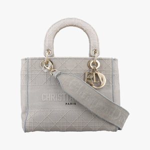 Pre-owned Christian Dior Lady Dior D-lite Grey Jacquard shoulderbag | stylenewstar