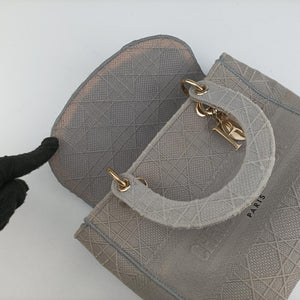 Pre-owned Christian Dior Lady Dior D-lite Grey Jacquard shoulderbag | stylenewstar