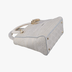 Pre-owned Christian Dior Lady Dior D-lite Grey Jacquard shoulderbag | stylenewstar