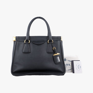 Pre-owned Prada Double Handle Tote Black SAFFIANO Leather BN2186 handbag | stylenewstar
