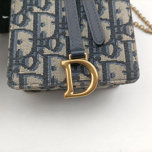 Secondhand Christian Dior Saddle Phone holder Navy jacquard×Leather shoulderbag | stylenewstar