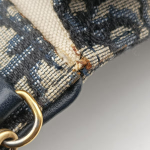 Secondhand Christian Dior Saddle Phone holder Navy jacquard×Leather shoulderbag | stylenewstar
