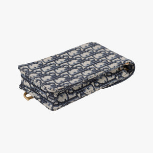 Secondhand Christian Dior Saddle Phone holder Navy jacquard×Leather shoulderbag | stylenewstar