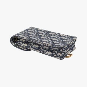 Secondhand Christian Dior Saddle Phone holder Navy jacquard×Leather shoulderbag | stylenewstar