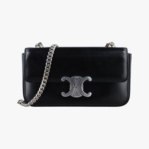 Secondhand Celine Claude Triomphe Chain Black Leather shoulderbag | stylenewstar