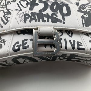 Pre-owned Balenciaga Hourglass Graffiti White×Black Leather shoulderbag | stylenewstar