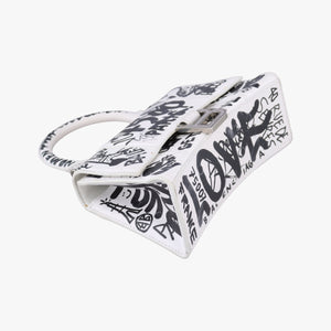 Pre-owned Balenciaga Hourglass Graffiti White×Black Leather shoulderbag | stylenewstar