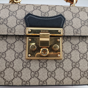 Pre-owned Gucci GG Supreme Bamboo Padlock Beige×Black×Brown PVC coated canvas×leather 603221 shoulderbag | stylenewstar