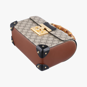 Pre-owned Gucci GG Supreme Bamboo Padlock Beige×Black×Brown PVC coated canvas×leather 603221 shoulderbag | stylenewstar