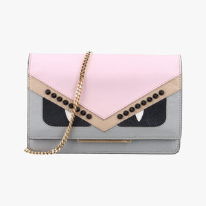 Pre-owned Fendi Monster Eyes Tube PinkxGray Leather 8M0346 shoulderbag | stylenewstar