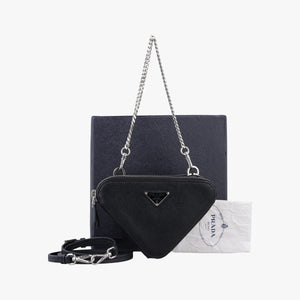 Secondhand Prada Triangle Logo Mini Black SAFFIANO Leather 1NR015 shoulderbag | stylenewstar
