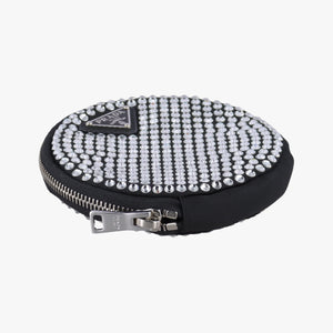 Pre-owned Prada crystal-embellished round Black Rhinestone 1NR003 shoulderbag | stylenewstar