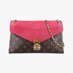 Pre-owned Louis Vuitton Pallas Chain Brown x Cerise Monogram canvas x leather M41201 shoulderbag | stylenewstar