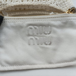 Pre-owned Miu Miu Wonder Crochet Hobo White Raffia×Leather 5BC125 handbag | stylenewstar