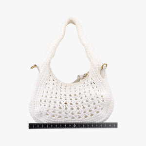 Pre-owned Miu Miu Wonder Crochet Hobo White Raffia×Leather 5BC125 handbag | stylenewstar