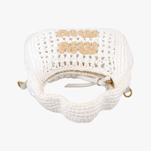 Pre-owned Miu Miu Wonder Crochet Hobo White Raffia×Leather 5BC125 handbag | stylenewstar