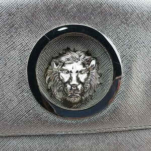 Pre-owned VERSUS Lion Head Silver Saffiano Leather shoulderbag | stylenewstar