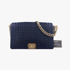Vintage Chanel BOY CHANEL Navy Leather A90183 shoulderbag | stylenewstar