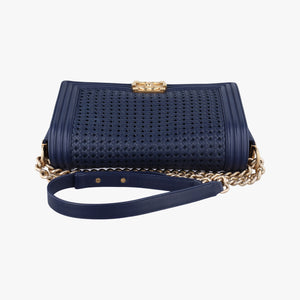 Vintage Chanel BOY CHANEL Navy Leather A90183 shoulderbag | stylenewstar