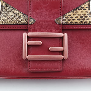 Pre-owned Fendi BAGUETTE Burgundy Leather x snakeskin 8BR600 shoulderbag | stylenewstar
