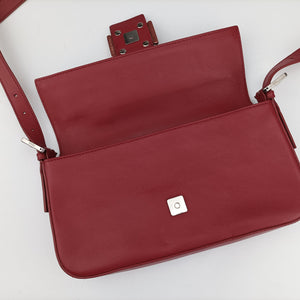 Pre-owned Fendi BAGUETTE Burgundy Leather x snakeskin 8BR600 shoulderbag | stylenewstar