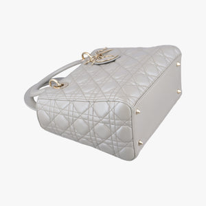 Pre-owned Christian Dior Lady Dior Silver lambskin shoulderbag | stylenewstar