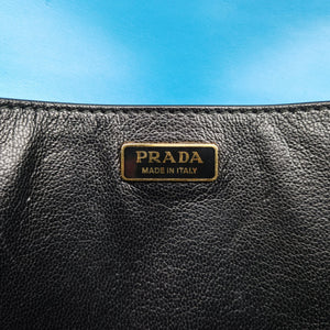Pre-owned Prada Cahier Blue×Black Leather 1BD045 shoulderbag | stylenewstar