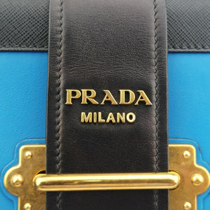 Pre-owned Prada Cahier Blue×Black Leather 1BD045 shoulderbag | stylenewstar