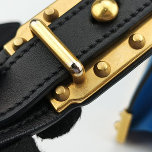 Pre-owned Prada Cahier Blue×Black Leather 1BD045 shoulderbag | stylenewstar