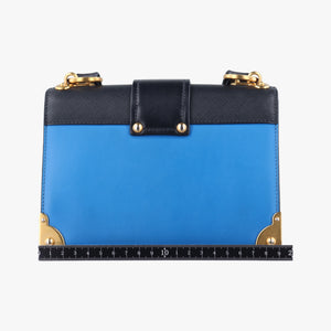 Pre-owned Prada Cahier Blue×Black Leather 1BD045 shoulderbag | stylenewstar
