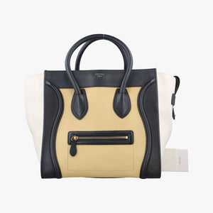 Pre-owned Celine Luggage Mini Shopper Black × White × Yellow Leather handbag | stylenewstar