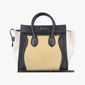 Pre-owned Celine Luggage Mini Shopper Black × White × Yellow Leather handbag | stylenewstar