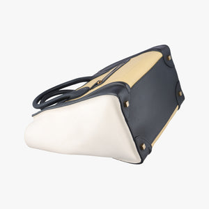 Pre-owned Celine Luggage Mini Shopper Black × White × Yellow Leather handbag | stylenewstar