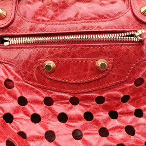 Pre-owned Balenciaga Perforated Polka Dots Kraft Red lambskin shoulderbag | stylenewstar
