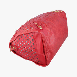 Pre-owned Balenciaga Perforated Polka Dots Kraft Red lambskin shoulderbag | stylenewstar