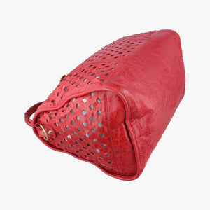 Pre-owned Balenciaga Perforated Polka Dots Kraft Red lambskin shoulderbag | stylenewstar