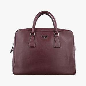 Pre-owned Prada Business Briefcase Burgundy SAFFIANO Leather 2VE011 handbag | stylenewstar