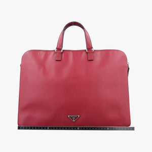 Pre-owned Prada Triangle Logo Plate Red Saffiano Leather handbag | stylenewstar