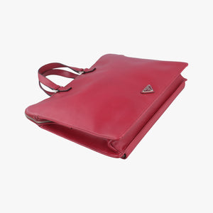 Pre-owned Prada Triangle Logo Plate Red Saffiano Leather handbag | stylenewstar