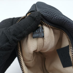 Pre-owned Gucci Gucci Print Black Leather 527792 bum bag/waist bag | stylenewstar