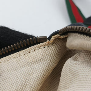 Pre-owned Gucci Gucci Print Black Leather 527792 bum bag/waist bag | stylenewstar