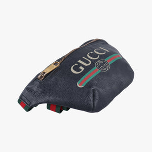 Pre-owned Gucci Gucci Print Black Leather 527792 bum bag/waist bag | stylenewstar