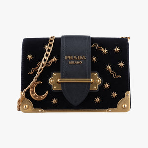 Pre-owned Prada Cahier Astrology Black Velour shoulderbag | stylenewstar