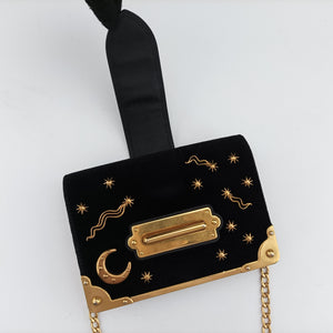 Pre-owned Prada Cahier Astrology Black Velour shoulderbag | stylenewstar